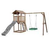 Beach Tower Spielturm mit Summer Nest Schaukel Braun - Graue Rutsche