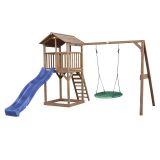 Beach Tower Spielturm mit Summer Nest Schaukel Braun - Blaue Rutsche