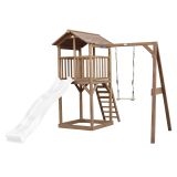 Beach Tower Spielturm mit Einzelschaukel Braun - Weiße Rutsche