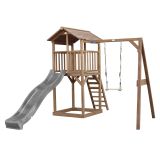 Beach Tower Spielturm mit Einzelschaukel Braune - Graue Rutsche