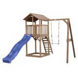 Beach Tower Spielturm mit Einzelschaukel Braun - Blaue Rutsche
