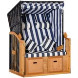 Strandkorb 118x79x150 cm für 2 Personen inkl. Rücken- und Sitzkissen verstellbare Rückenlehne Klapptische und Fußstützen blau