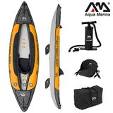 Aqua Marina Kajak 330x90 cm für 1 Person mit Luftsitz verstellbarer Lehne Transporttasche Reparaturset und Handpumpe strapazierfähig Orange/Anthrazit