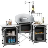 Campingküche klappbar, Outdoor Küche mit Windschutz, 3 Schränkfach