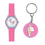 Kinderarmbanduhr Silikonarmband mit Schlüsselanhänger Einhornmotiv 35 mm Quarzuhwerk Einschulung