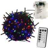VOLTRONIC® 50 LED Lichterkette, bunt, grün, Batt, FB