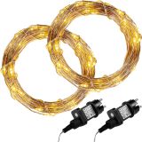 VOLTRONIC® 2Set 100LED Lichterkette Draht, warmweiß, Adapter