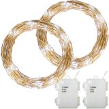 VOLTRONIC® 2Set 50 LED Lichterkette Draht, kaltweiß, Batt