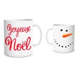 Lily\'s Treasures [Q3631] - \'Frohe Weihnachten\' Keramikbecher Rot Weiß (Schneemann - Karotte) - 9. 5x8 cm