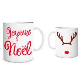 Lily\'s Treasures [Q3632] - Keramikbecher \'Frohe Weihnachten\' Rot Weiß (Rentier - Clownsnase) - 9. 5x8 cm
