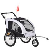 PawHut Hundeanhänger Jogger Fahrradanhänger Hunde Hunde-Fahrradanhänger Weiß+Schwarz 155 x 83 x 108 cm