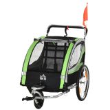 HOMCOM 2 in 1 Kinderanhänger, Fahrradanhänger mit 5-Punkt Sicherheitsgurt, 360° Drehbar mit Fahne für max. zwei Kinder ab 1,5 Jahren