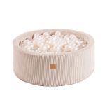 Rundes Bällebad MeowBaby® 90x30cm mit 200 Bällen, Cord, Ecru 90x30 cm