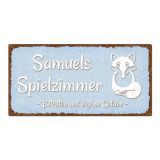 Blechschild im Vintage Look mit Wunschtext 300 x 150mm hellblau/braun