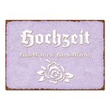 Schild Hochzeit mit Namen des Brautpaares - Format A3 violett