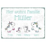 Aluminiumschild im Einhorn Design mit Namen A4