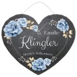 Türschild in Herzform aus Schiefer Motiv blaue Rosen in der Größe 24 cm Design Blue Roses