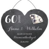Schieferherz zum 60. Hochzeitstag Diamantene Hochzeit Größe 24 cm Diamantene Hochzeit