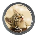 Runde Schiefertafel mit Katzenfoto und Name