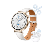 HUAWEI WATCH GT 5 41mm Goldenes Edelstahlgehäuse mit weißem Lederarmband