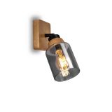 Briloner Royk Wandleuchte, Rauchglas, schwenkbar, 1-flammig, Holzbasis