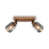 Briloner Royk Deckenstrahler, Rauchglas, schwenkbar, 2-flammig, Holzbasis