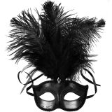 Venezianische Maske mit Federn - schwarz