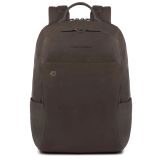 Piquadro Black Square Laptop-Rucksack 14  aus Leder dunkelbraun