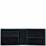 Piquadro Blue Square Herrengeldbeutel mit Kreditkartenfächern und Kleingeldfach mit RFID-Schutz Schwarz