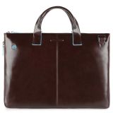 Piquadro Blue Square Schmale, erweiterbare Laptoptasche 15.6  mit Tabletfach Mahagoni