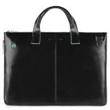 Piquadro Blue Square Schmale, erweiterbare Laptoptasche 15.6  mit Tabletfach Schwarz