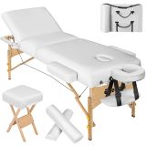 3 Zonen Massageliege-Set mit 10cm Polsterung, Lagerungsrollen und Holzgestell - weiß