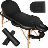 3 Zonen Massageliege oval mit 5cm Polsterung, Rollen und Holzgestell - schwarz