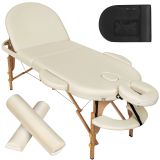 3 Zonen Massageliege oval mit 5cm Polsterung, Rollen und Holzgestell - beige