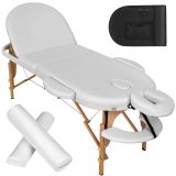 3 Zonen Massageliege oval mit 5cm Polsterung, Rollen und Holzgestell - weiß