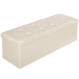 Faltbare Sitztruhe aus Kunstleder mit Stauraum 110x38x38cm - beige