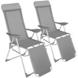 2 Aluminium Gartenstühle klappbar mit Kopfteil und Fußteil - grau