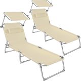 2 Gartenliegen 4-stufig mit Kopfpolster - beige