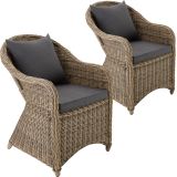 2 Rattansessel mit Aluminiumgestell inkl. Sitzkissen und Rückenkissen - natur