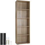 Bücherregal Lexi 5 Fächer 60x30x190cm - Holz hell, Eiche Sonoma