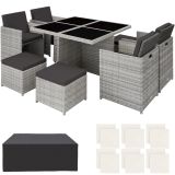 Aluminium Rattan Sitzgruppe Manhattan 4+4+1 mit Schutzhülle - hellgrau