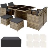 Aluminium Rattan Sitzgruppe Manhattan 4+4+1 mit Schutzhülle - natur
