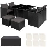 Aluminium Rattan Sitzgruppe Manhattan 4+4+1 mit Schutzhülle - schwarz