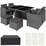 Aluminium Rattan Sitzgruppe Manhattan 4+4+1 mit Schutzhülle - grau