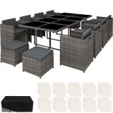 Aluminium Rattan Sitzgruppe New Orleans 8+4+1 mit Schutzhülle - grau