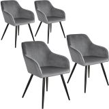 Esszimmerstuhl Marilyn Samtoptik, schwarze Stuhlbeine - grau/schwarz, 4er Set