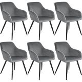Esszimmerstuhl Marilyn Samtoptik, schwarze Stuhlbeine - grau/schwarz, 6er Set