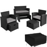Rattan Sitzgruppe Modena 3+2+1 inkl. Schutzhülle - schwarz/grau