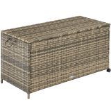 Auflagenbox Kuusamo mit Aluminiumgestell und Rollen 297l, 117x54x64cm - natur