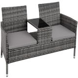 Rattan Gartensitzbank mit Tisch - grau/hellgrau